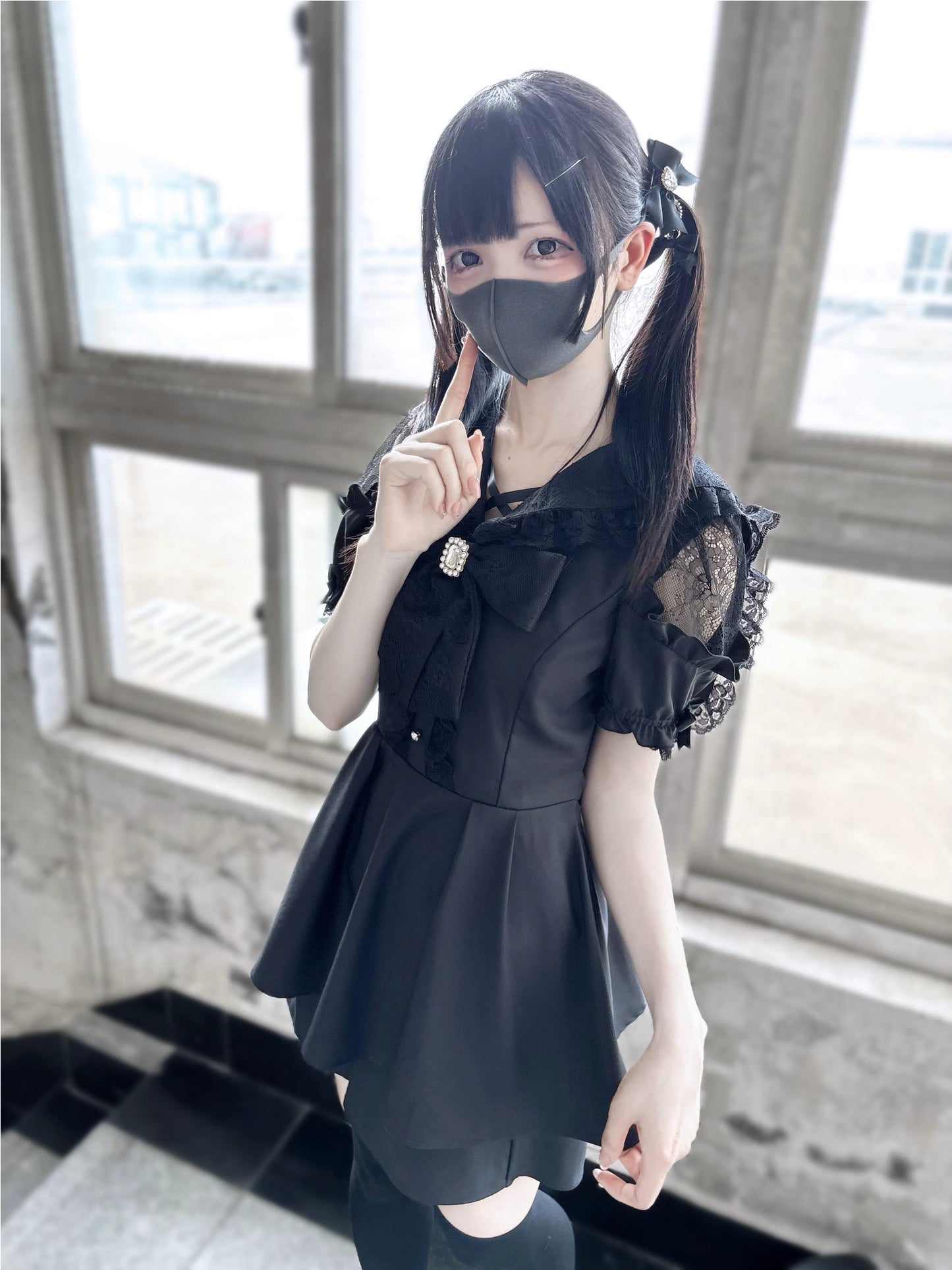 Jirai Kei Dress Set Black Short Sleeve Dress And Shorts 37848:571598