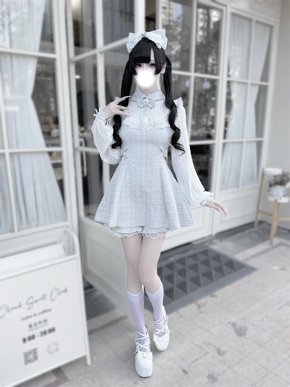 Tweed Ryousangata Dress Set, Elastic Waisted Shorts 44144:797217