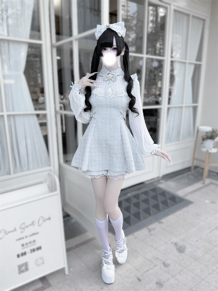 Tweed Ryousangata Dress Set, Elastic Waisted Shorts 44144:797217