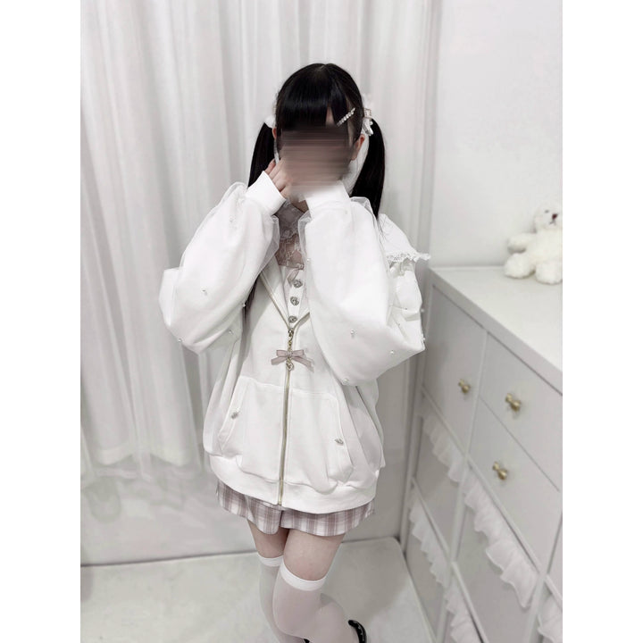 Plus Size Jirai Kei Coat Hooded Jacket With Bow And Pearl 39878:638232