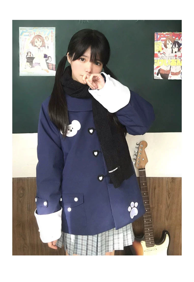 Kawaii Aesthetic Coat Removable Inner Layer Winter Blue Jacket 39662:643708