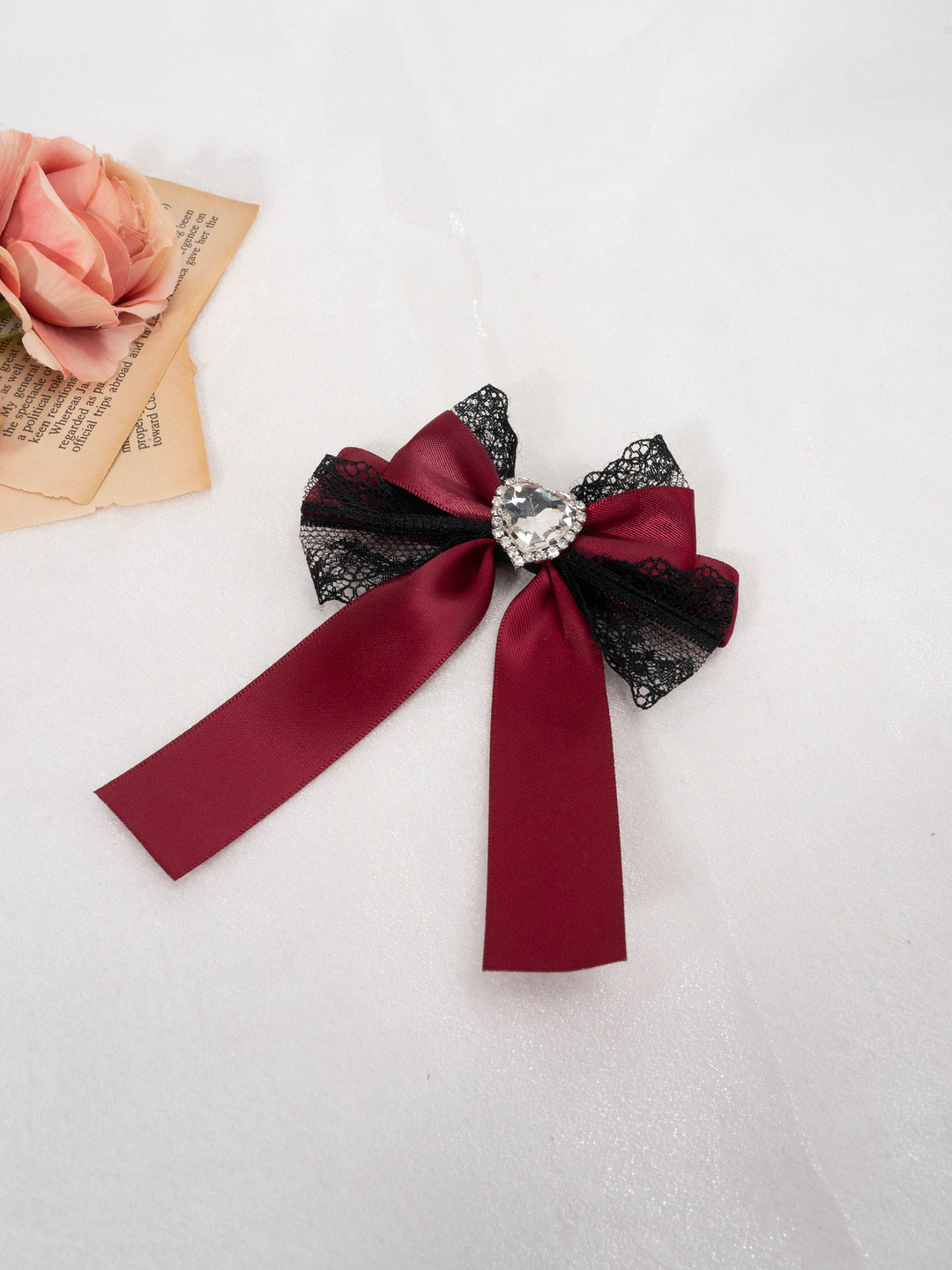 Jirai Kei Subculture Rhinestone Lace Bow Hair Clip Multicolor (Red) 21558:309470 (Red) 21558:309470