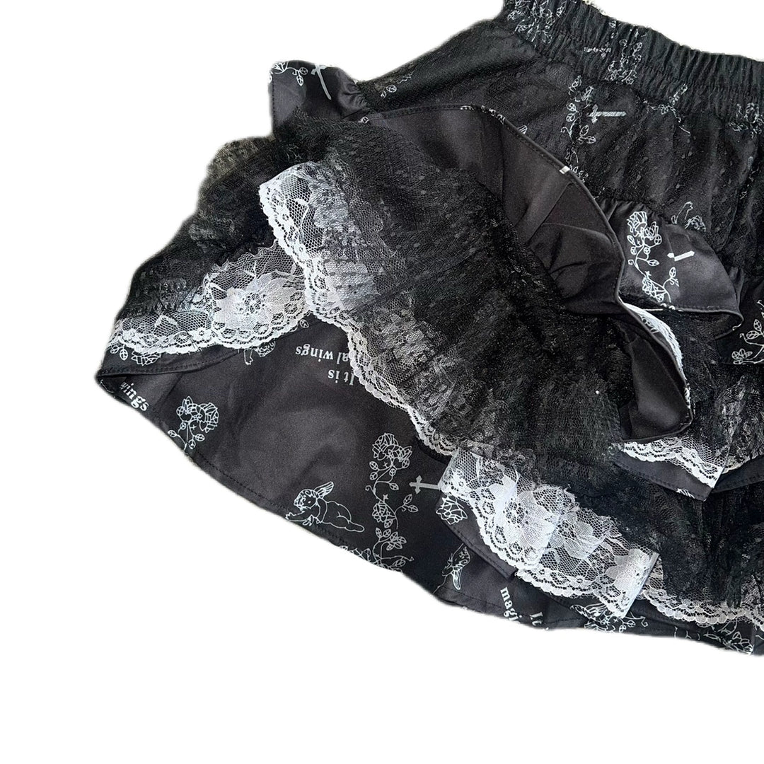 Jirai Kei Skirt Gothic Punk Skirt Black Lace Puff Skirt 36582:558594 36582:558594