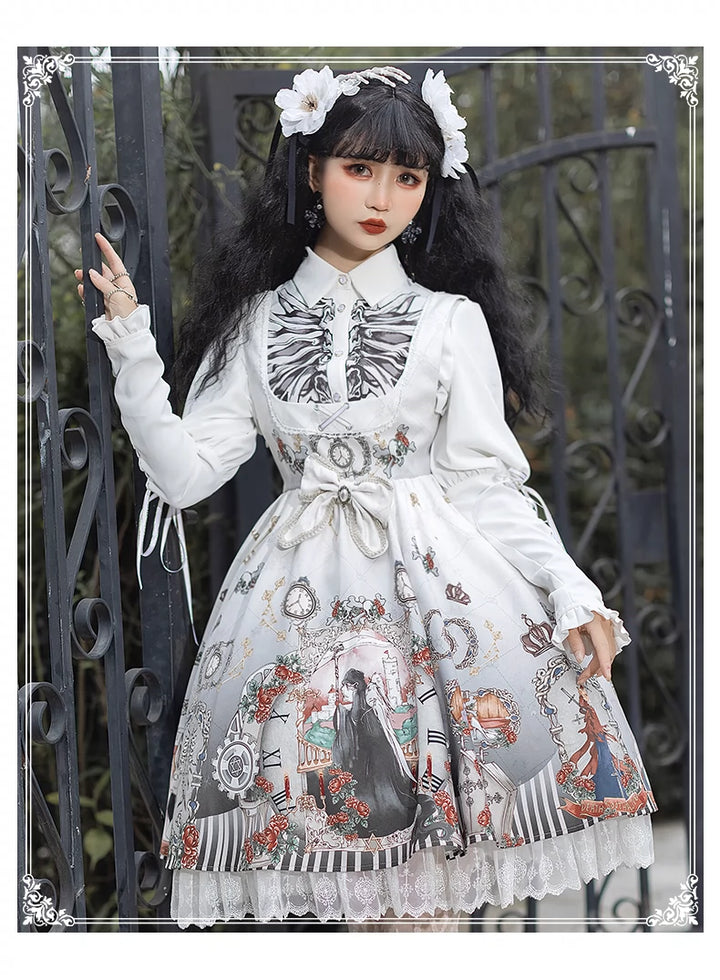 Gothic Lolita Dress Set Black White Lolita Blouse Dress Set 35536:495578