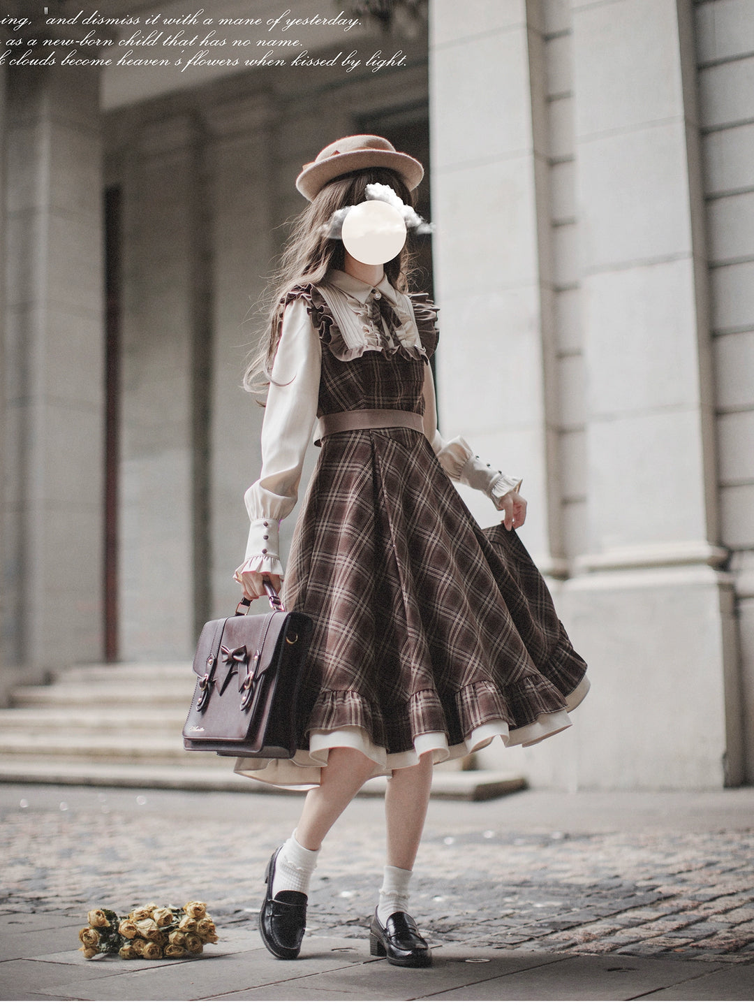 Retro Lolita OP Dress And Brown Lolita Coat Plaid Dress 41080:685948