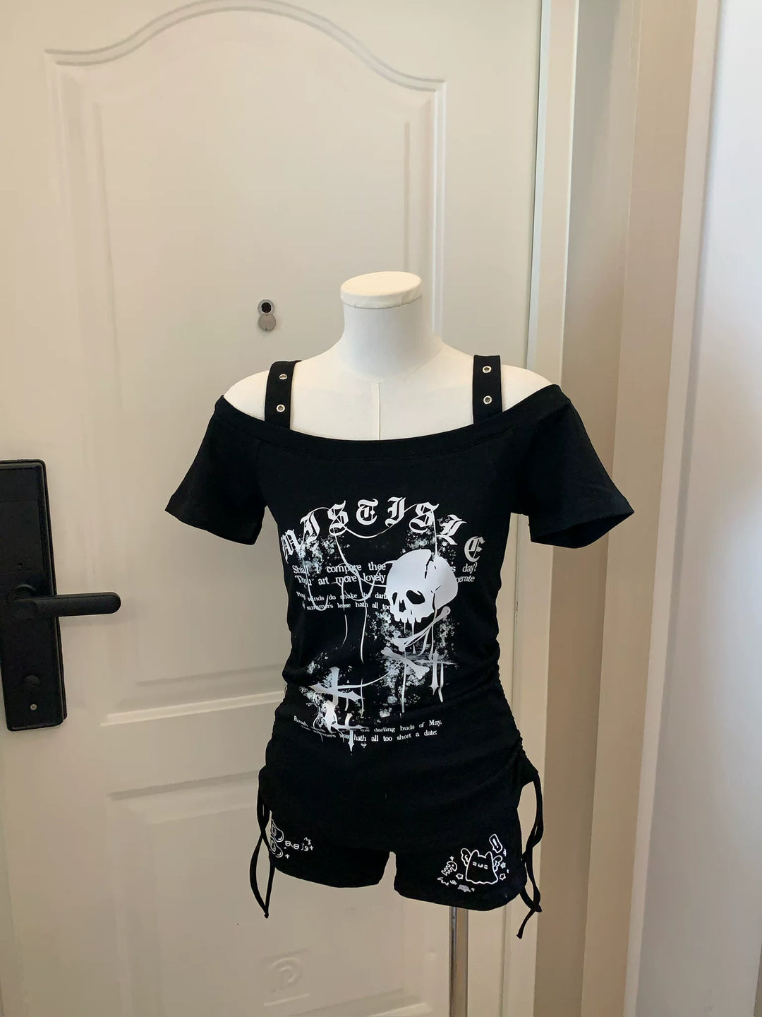 Subculture Skull Printed T-Shirt, Side Drawstring 45643:858224
