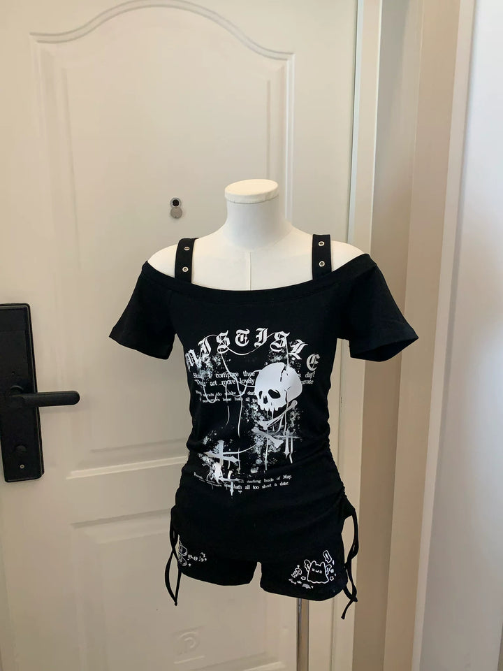 Subculture Skull Printed T-Shirt, Side Drawstring 45643:858224