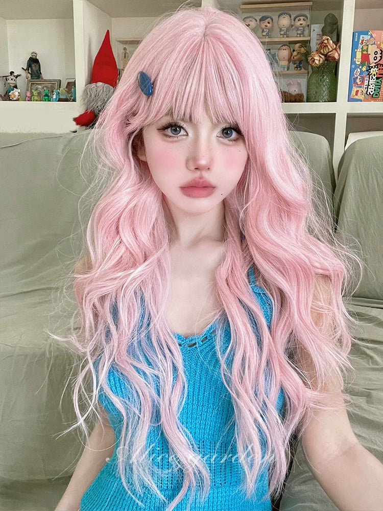 Lolita Wig Fairy Kei Pink Wig Long Curly Wig 32100:522646