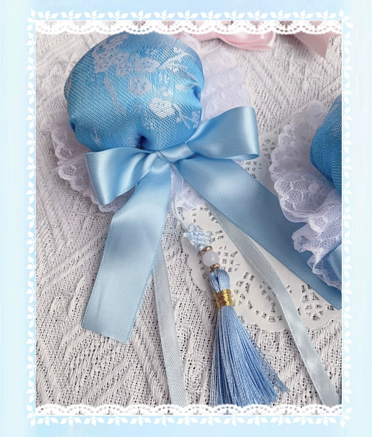 Jirai Kei Bicolor Hair Clip Embroidery Bun Tassel Hair Clip 21654:444986