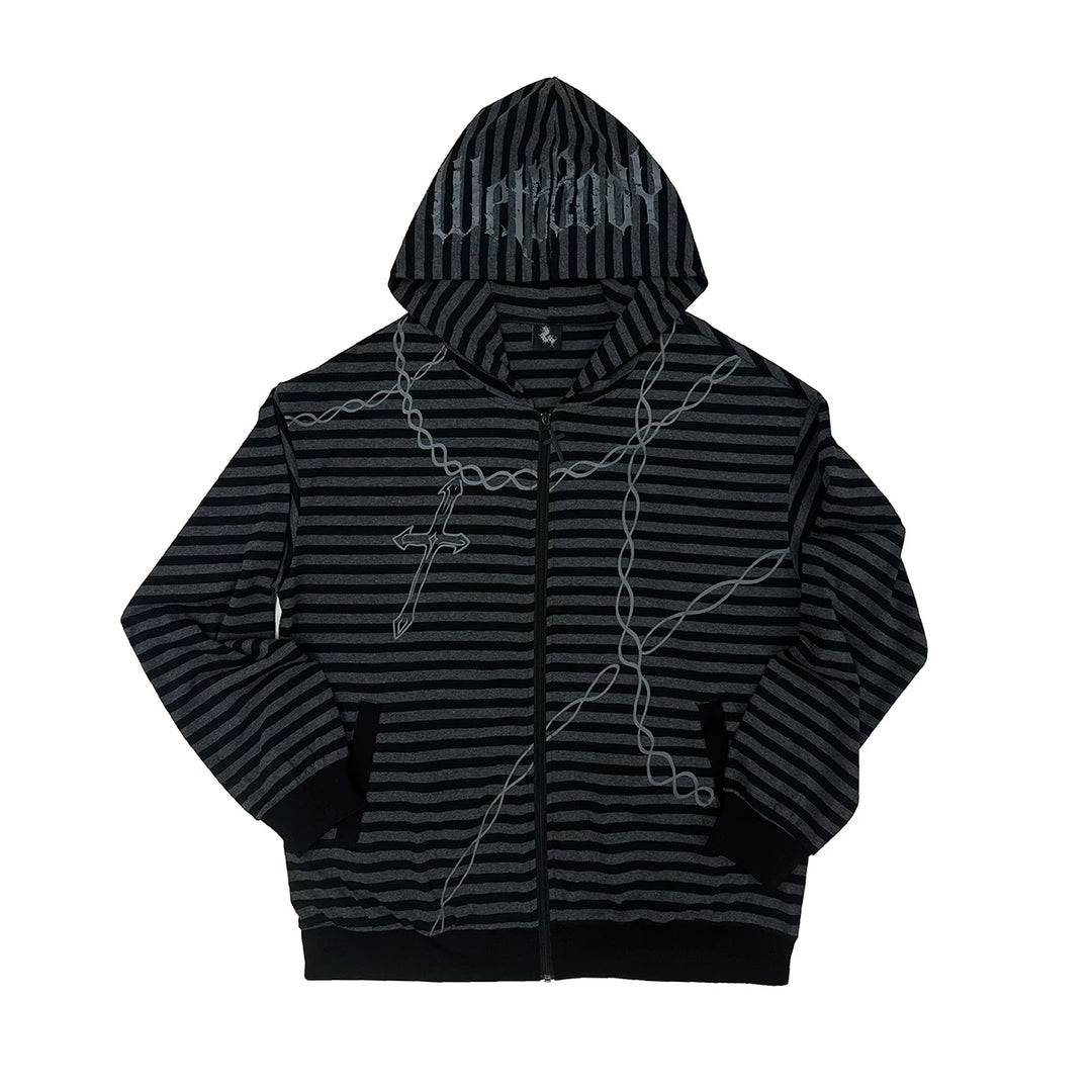 Gothic Striped Zip-Up Hoodie, Cotton for Summer (L M S XL) 45270:844648
