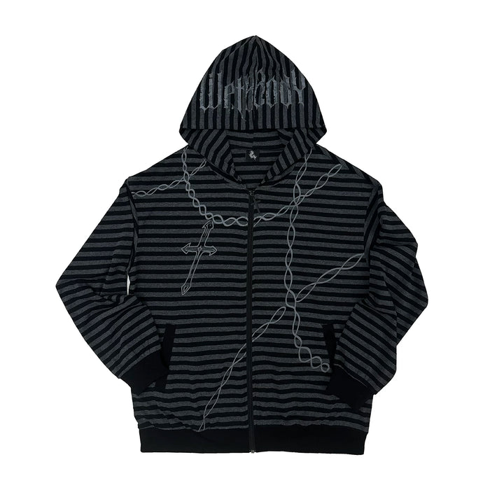 Gothic Striped Zip-Up Hoodie, Cotton for Summer (L M S XL) 45270:844648