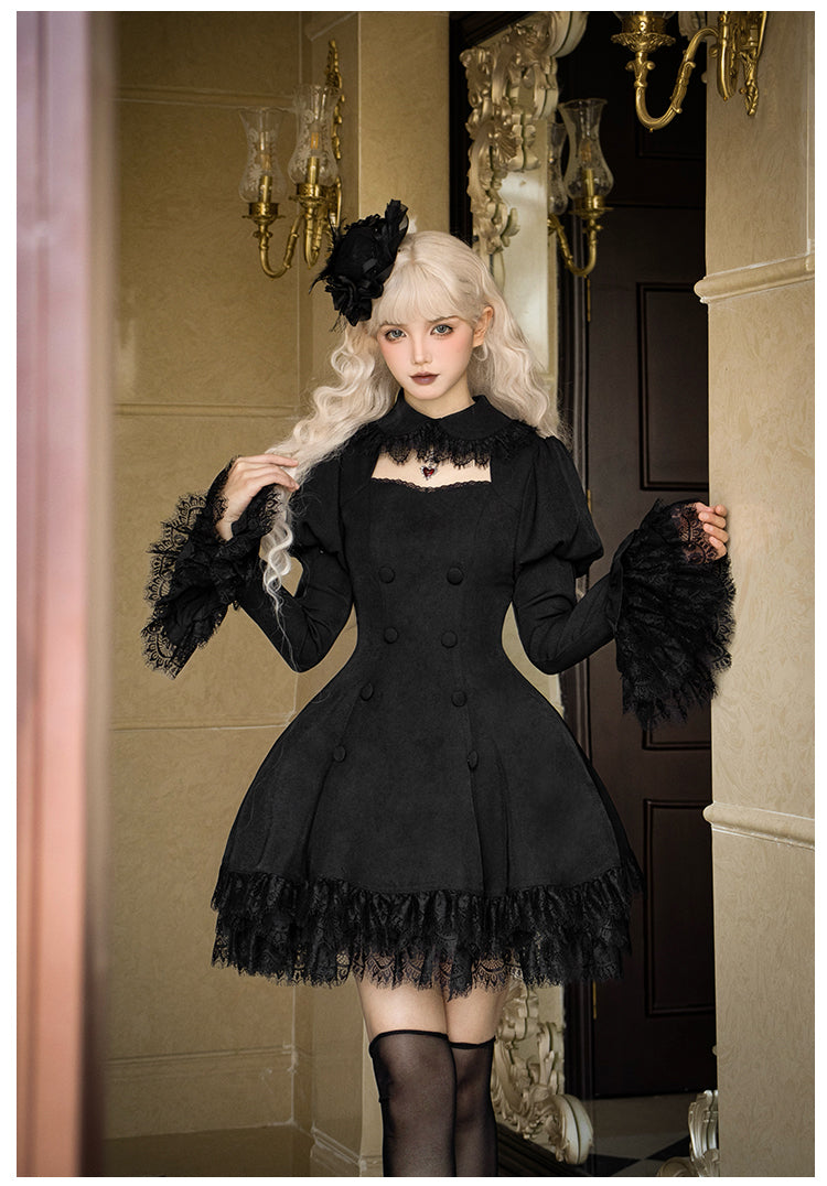 Black Gothic Lolita OP Dress with Removable Princess Sleeves 42492:742013