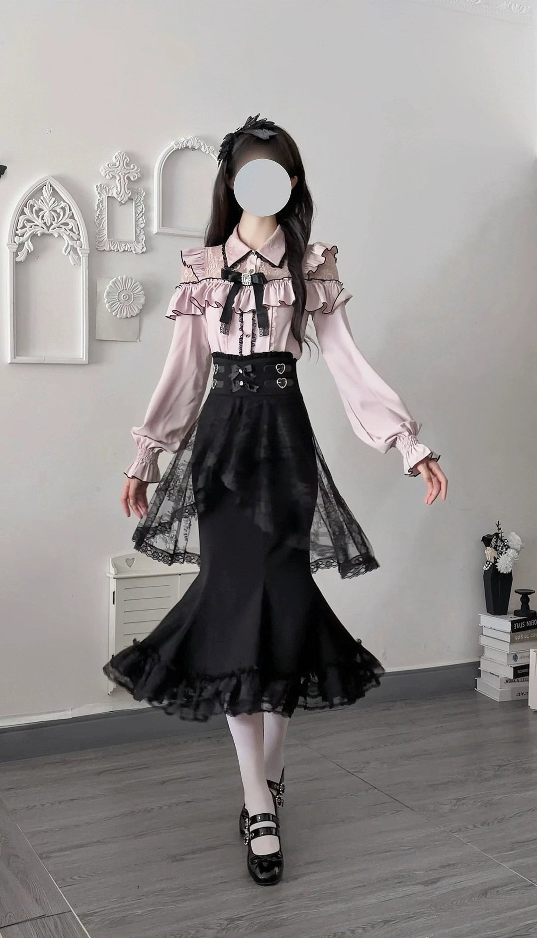 Seiso Kei Pink Blouse & Mermaid Skirt, Lace & Ruffles 45933:870784