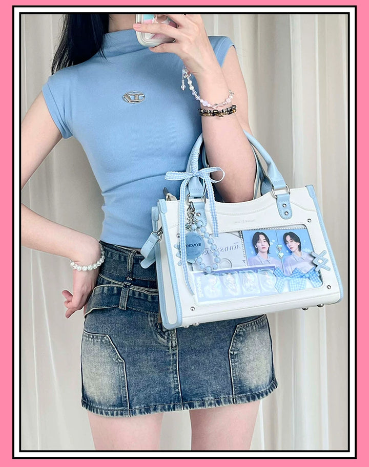 Y2K Square Shaped Ita Bag, Clear Window & Star Chain 45418:848174