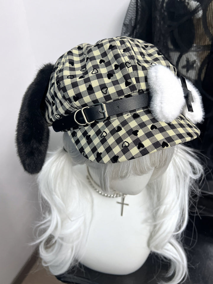 Subculture Beret Kawaii Puppy Ear Bone Plaid Hat 40952:696780