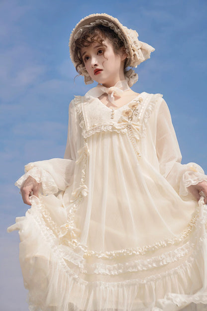 Sunflower Daily Lolita Dress Mori Kei Dress Long Sleeve Dress 36478:552290