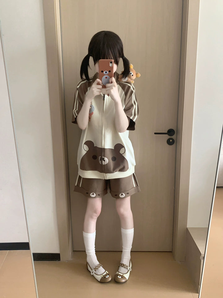 Summer Kawaii Outfit, Short Sleeve Zip-Up Sweatshirt 43557:779728