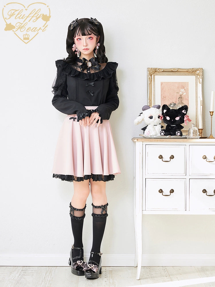 Jirai Kei Black Pink Skirt Heart Buckle High-Waisted Skirt 21934:366402