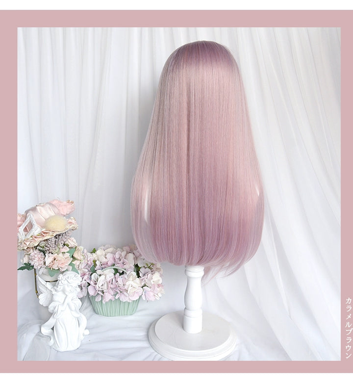 Kawaii Straight Wig with Blunt Bangs Pink Gold Brown 21880:315326