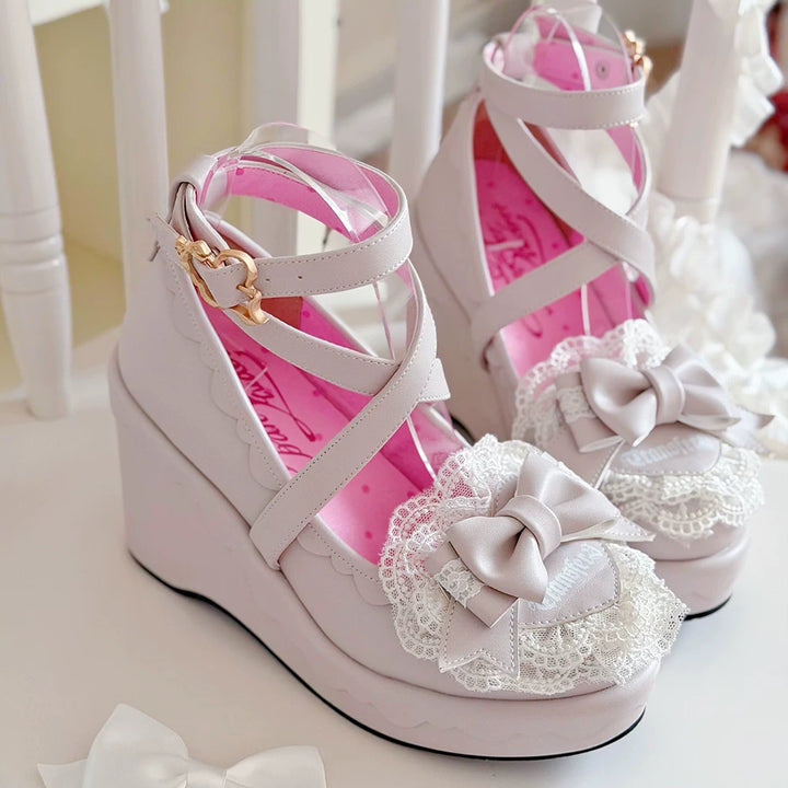 Sweet Lolita Wedge Shoes, Heart & Bow Details (35 36 37 38 39 40) 45951:872527
