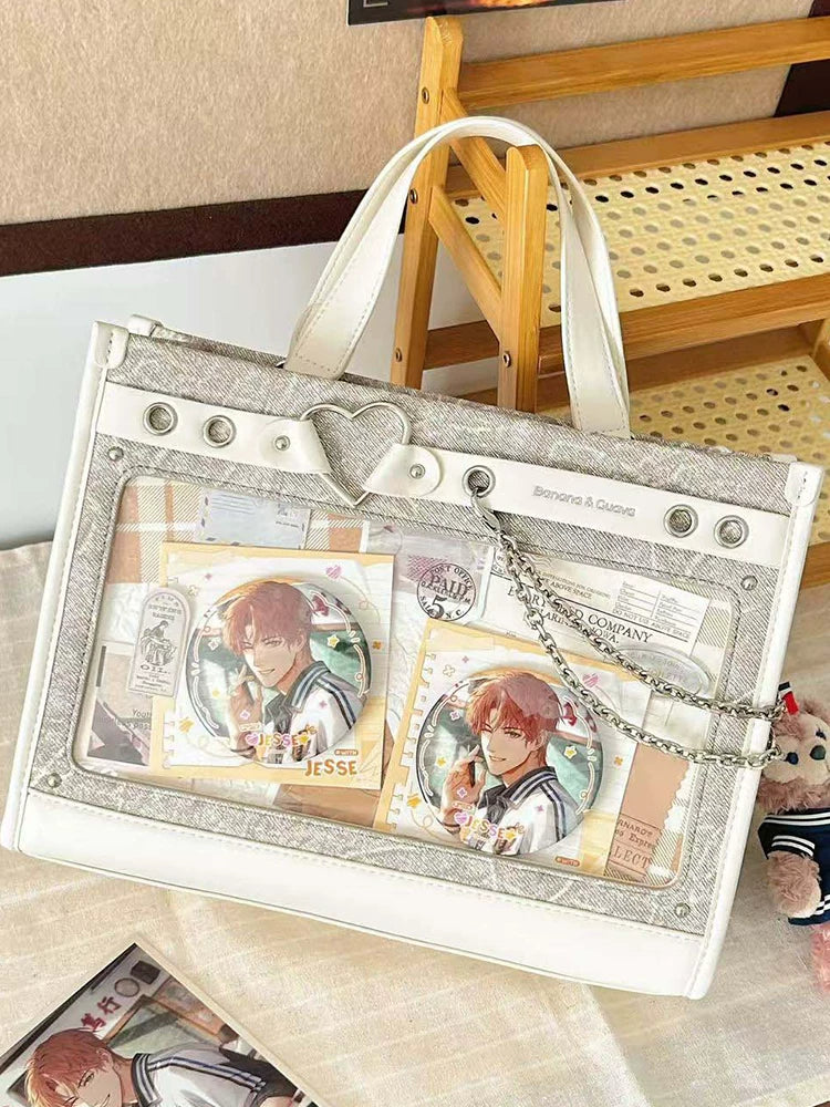 Japanese-Style Boxy Shape Ita Bag, Detachable Chain 45417:847825