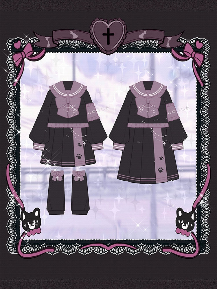 Plus Size JK Uniform Spice Girls Black Purple Outfits 22688:337036