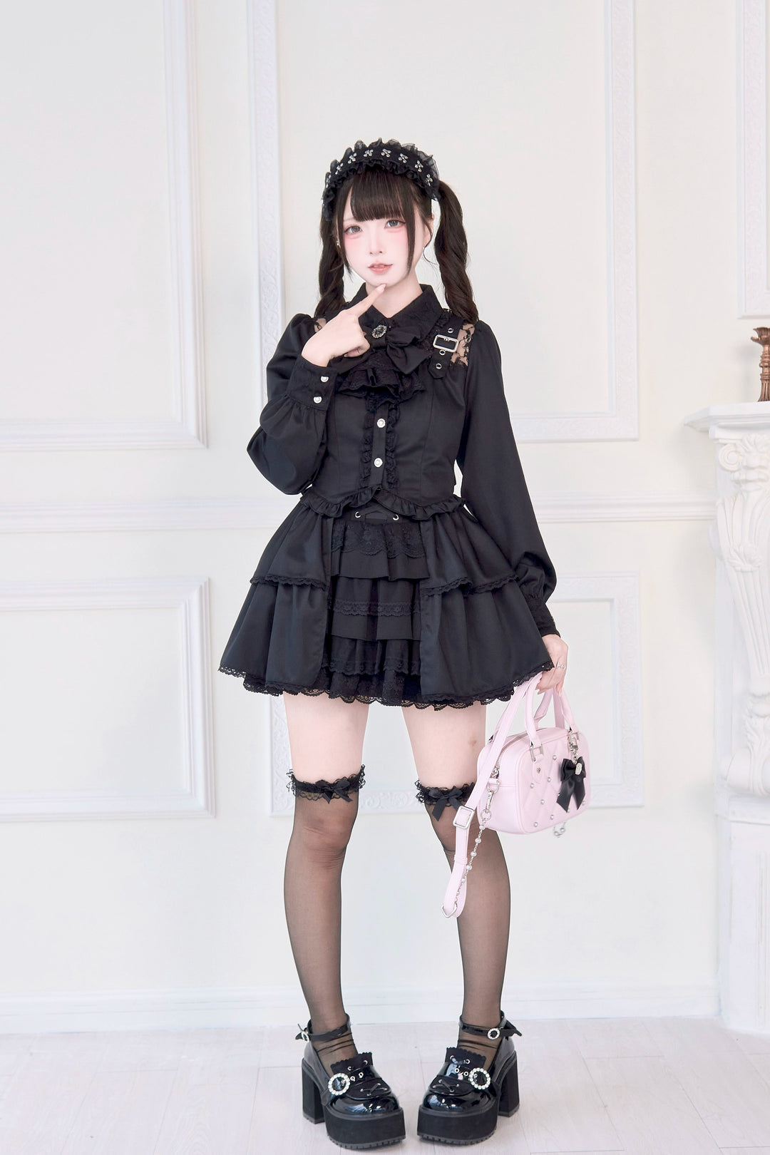 Light Gothic Blouse, Long Tiered Hem, Back Shirring 43588:780721