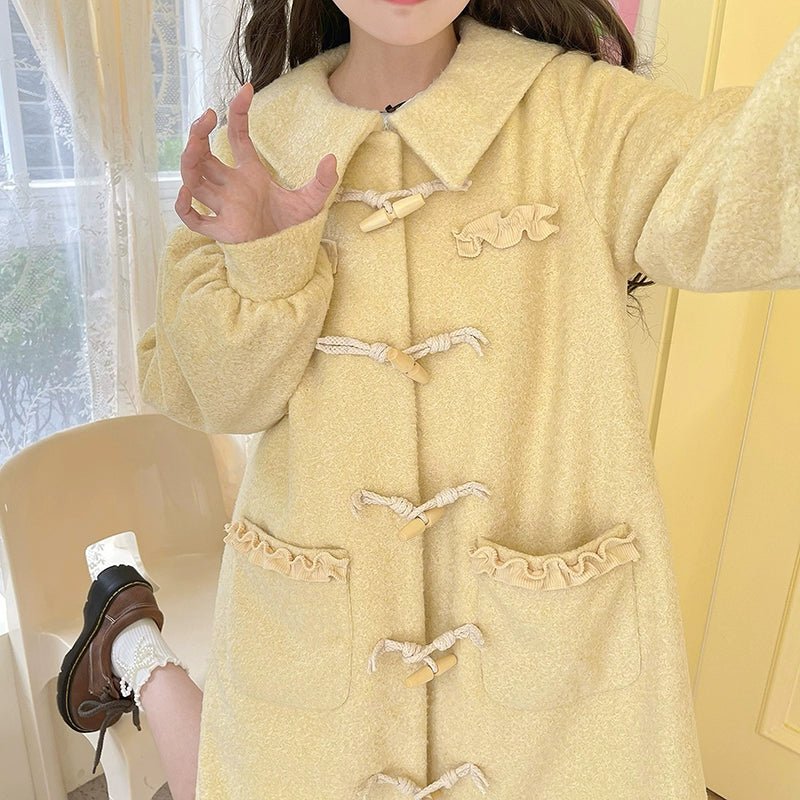 Kawaii Pink Yellow Beige Coat With Cow Horn Button 29450:347926 29450:347926