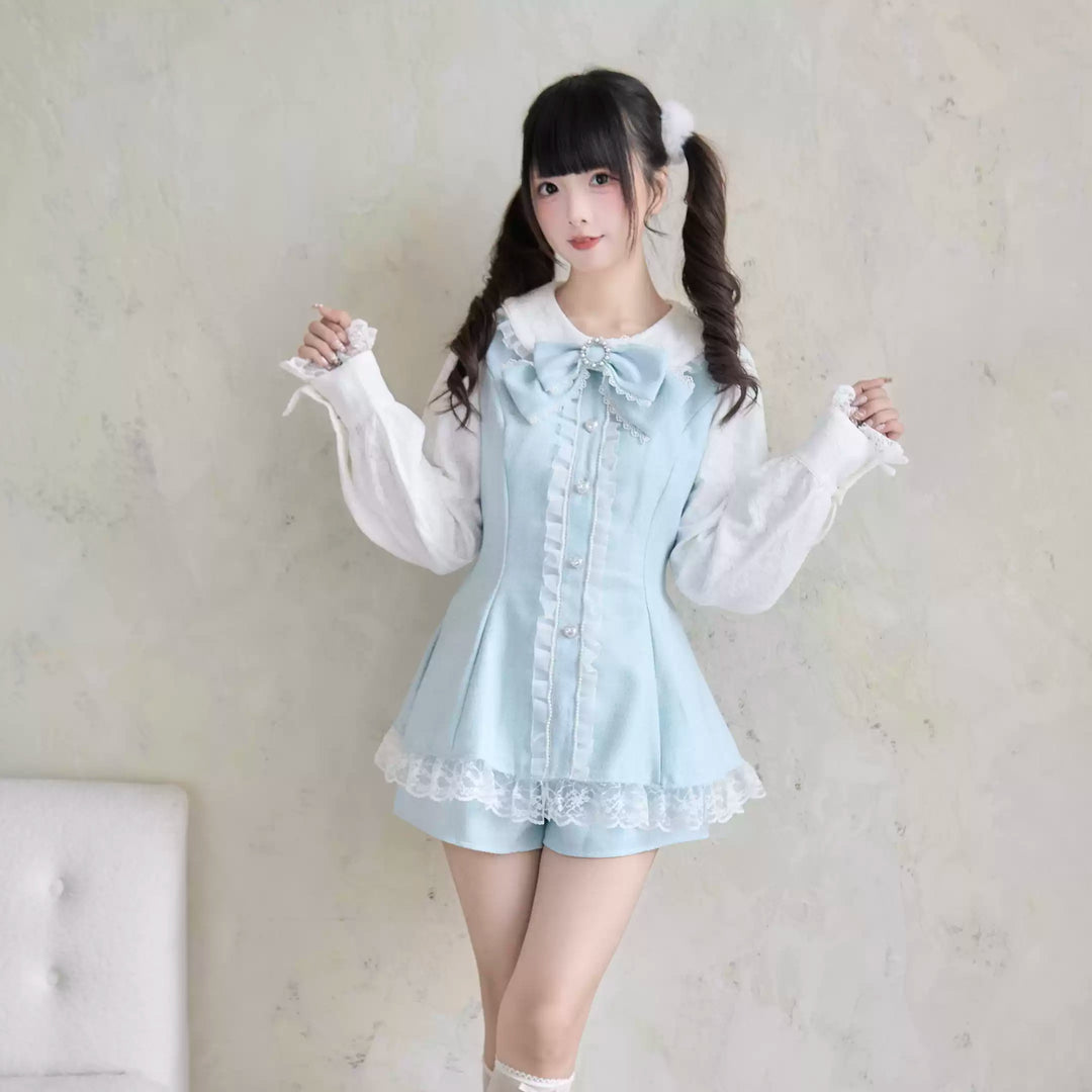 Jirai Kei Dress Set Water Blue Dress And Shorts Set (L M S) 41436:700050