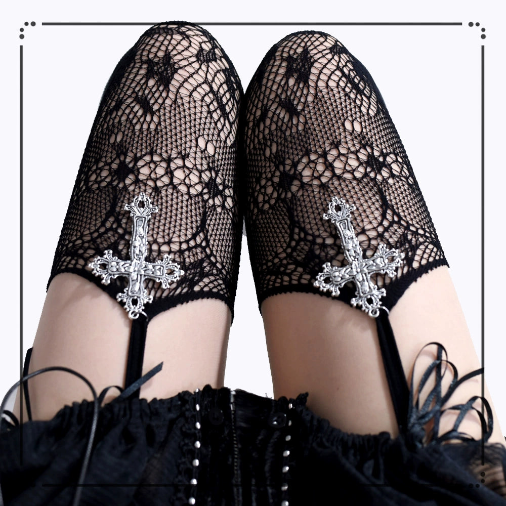 Gothic Garter Stockings, Cross Pendant + Lace Cutout 43654:782627