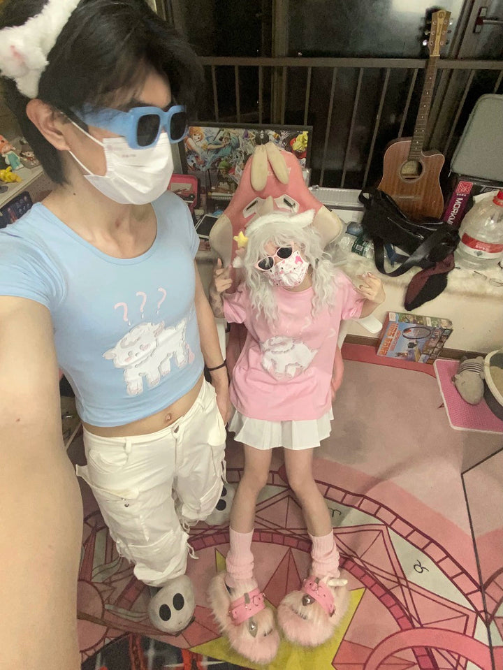 Kawaii Blue Pink Couples T-Shirt 29202:338798 29202:338798