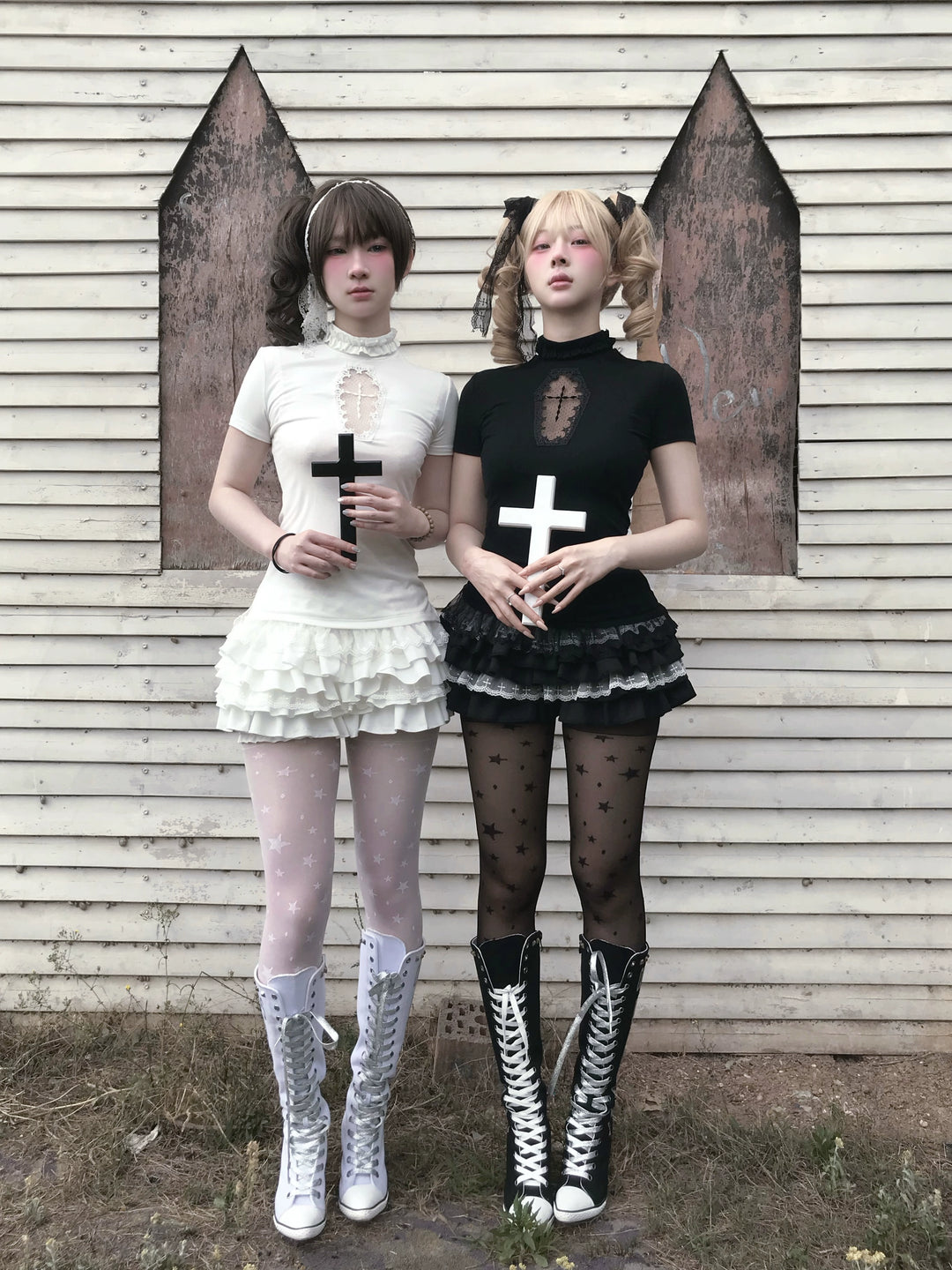 Gothic Cross-Detailed Top & Tiered Ruffle Bloomers 43079:764550