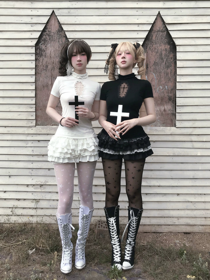Gothic Cross-Detailed Top & Tiered Ruffle Bloomers 43079:764550