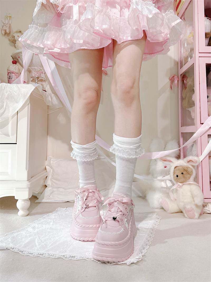 Jirai Kei Platform Shoes, Heart Details & Bows 45252:842600