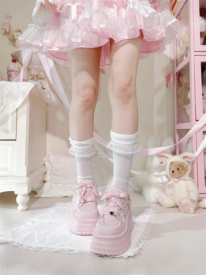 Jirai Kei Platform Shoes, Heart Details & Bows 45252:842600