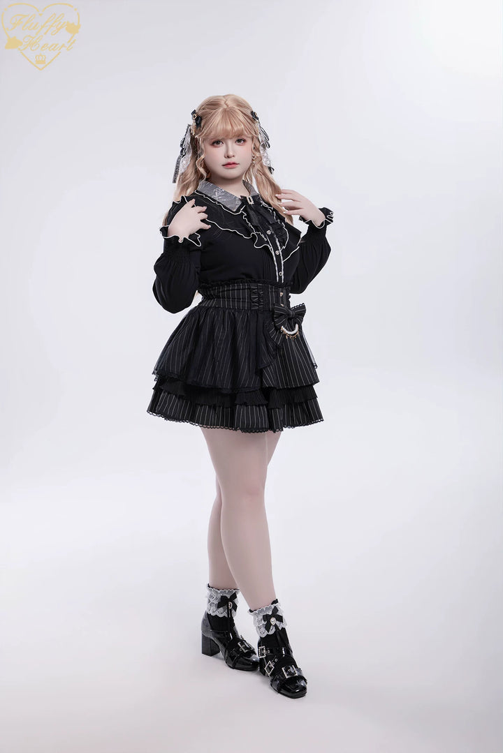 Jirai Kei Long-Sleeved Shirt, Ruffled Collar 45128:835578
