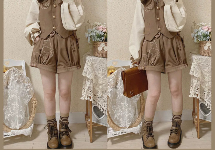 Kawaii Ouji Fashion Coffee Blouse Vest Shorts 22770:353996 22770:353996