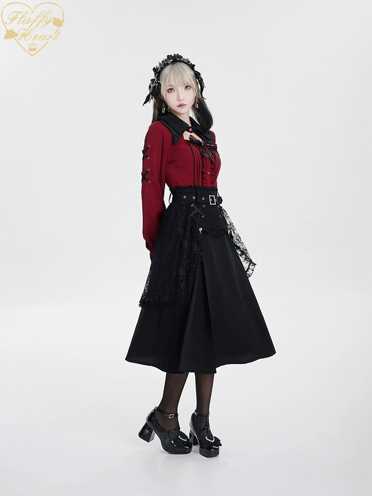 Jirai Kei Black Skirt Double Layer Long A-line Skirt 31468:366480