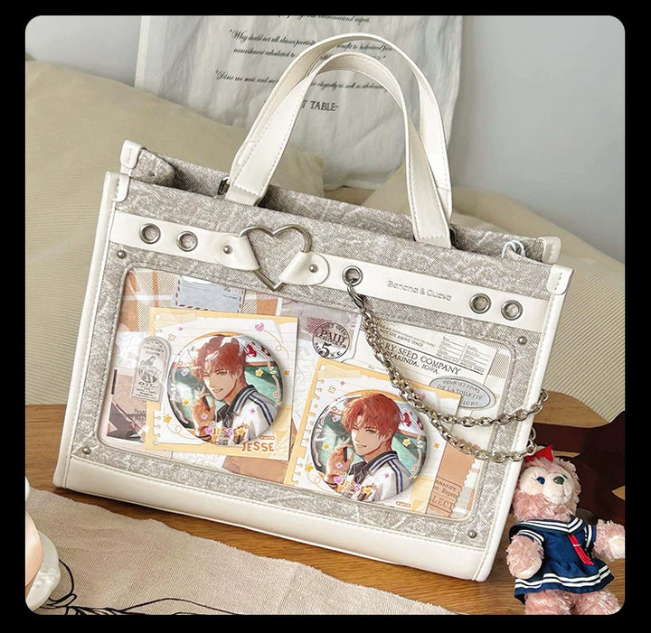 Japanese-Style Boxy Shape Ita Bag, Detachable Chain 45417:847833