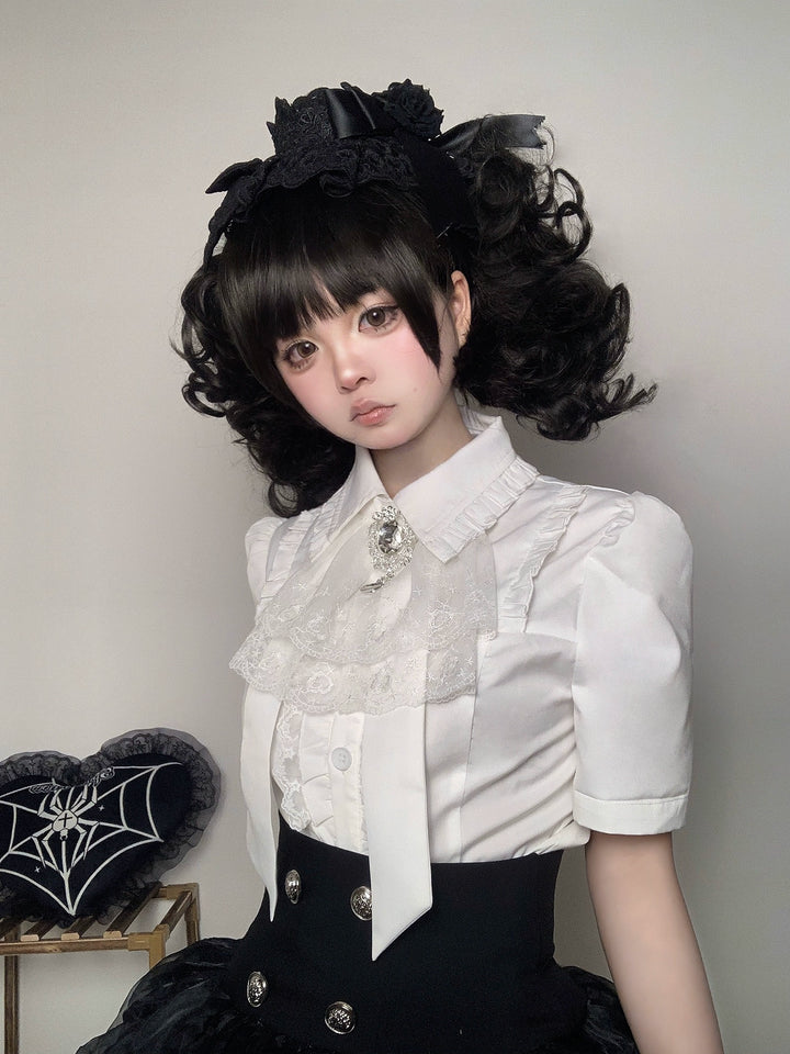 Gothic Lolita Blouse White Short-sleeved Shirt 37554:566478