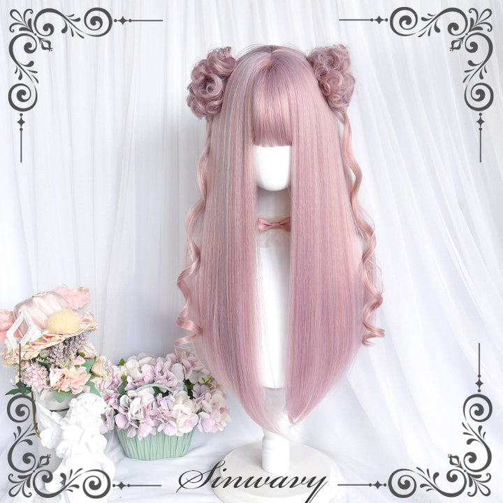 Kawaii Straight Wig with Blunt Bangs Pink Gold Brown 21880:315374 21880:315374