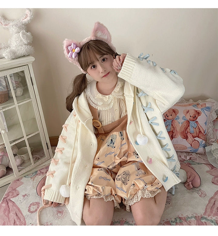 Kawaii White Pink Blue Cardigan Bunny Ears Sweater Coat 22658:345276 22658:345276