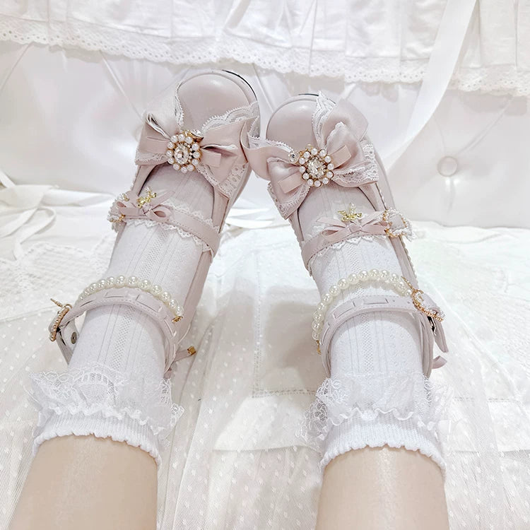 Jirai Kei Platform Shoes, Detachable Pearl-Like Chain 44929:828514