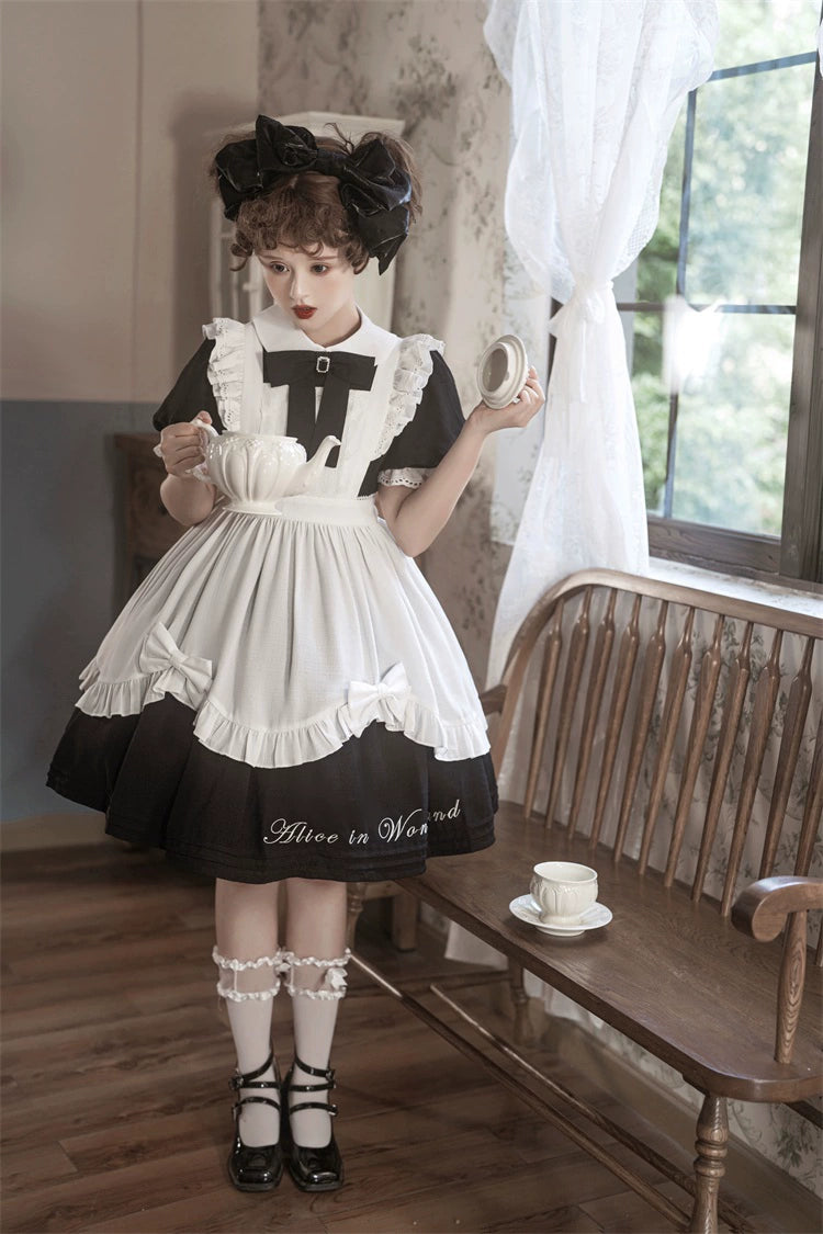 Classic Lolita Dress Short Sleeve Maid-style OP Dress With Apron 36474:562574