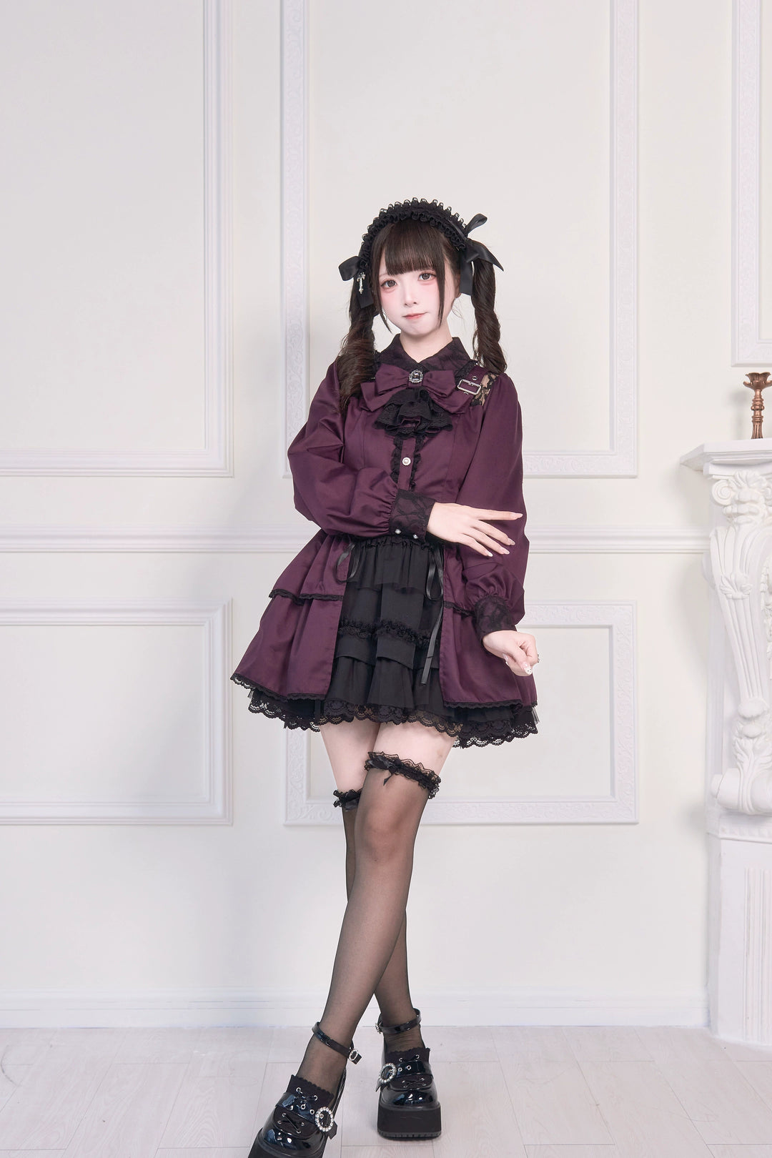 Light Gothic Blouse, Long Tiered Hem, Back Shirring 43588:780740