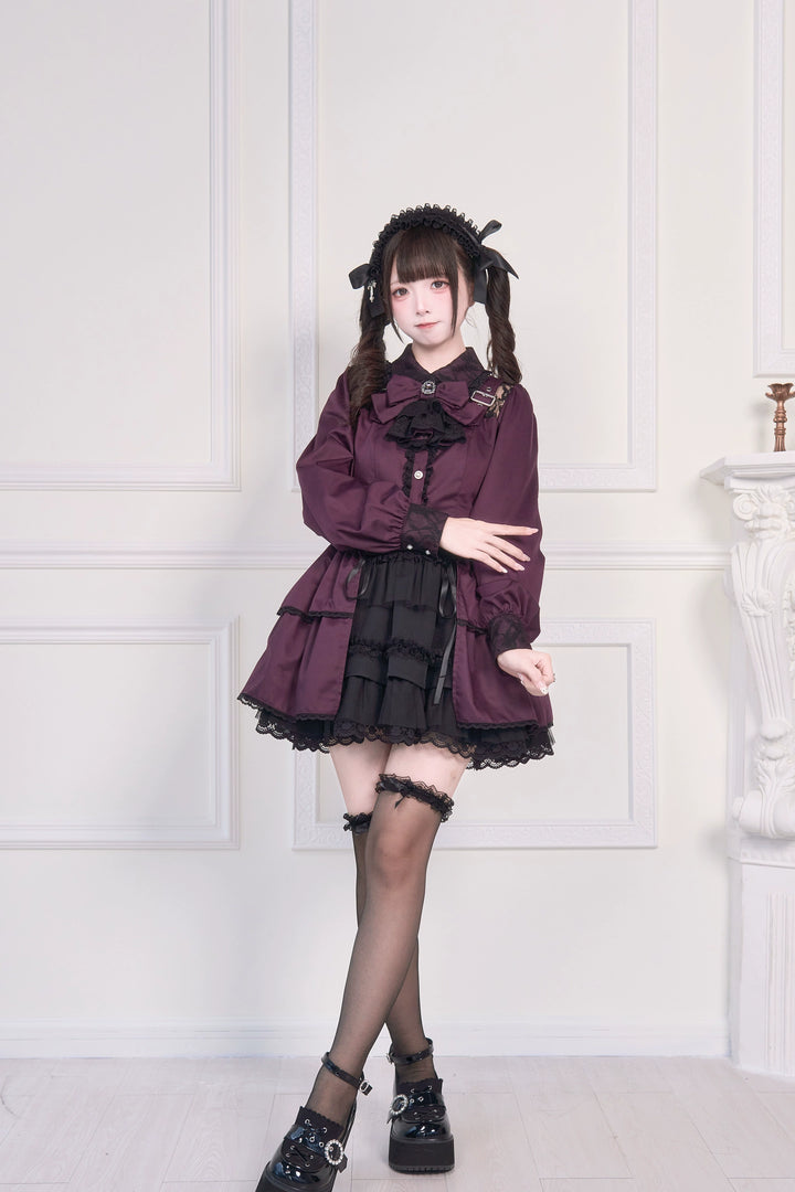 Light Gothic Blouse, Long Tiered Hem, Back Shirring 43588:780740