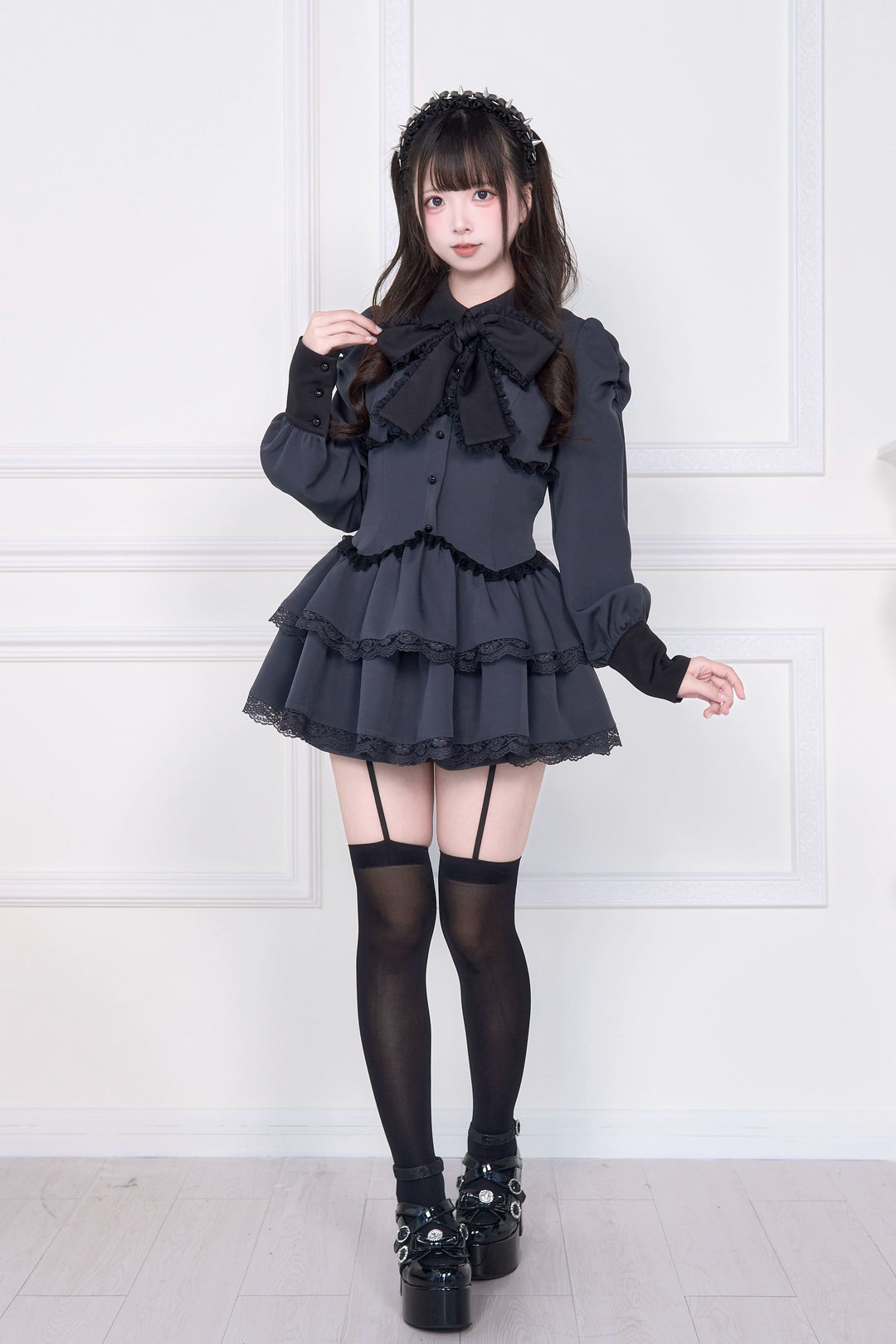 Long-sleeved Jirai Kei Dress, Elastic Shorts 44117:796529