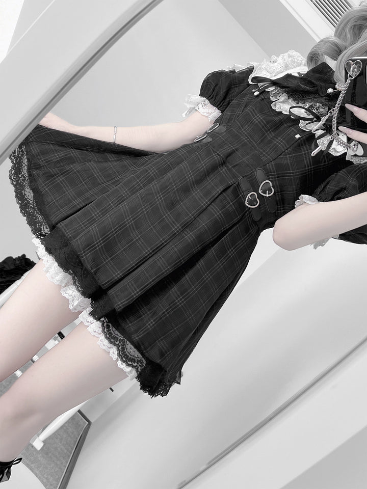 Off-Shoulder Jirai Kei Dress Set with Bow Tie & Safety Shorts 42705:761437