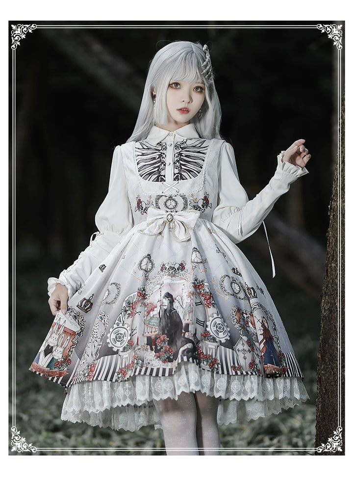 Gothic Lolita Dress Set Black White Lolita Blouse Dress Set 35536:495574