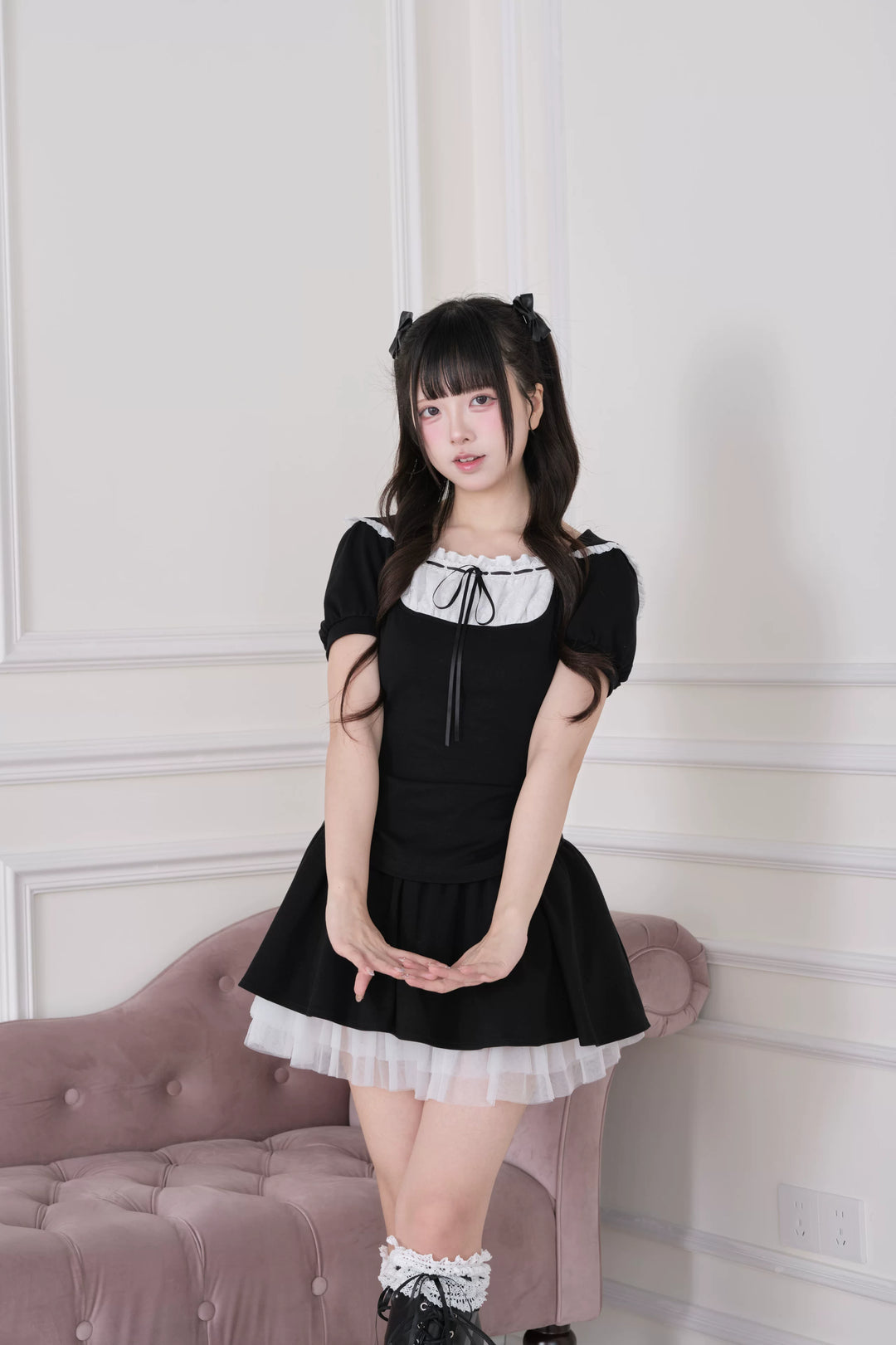 Jirai Kei Hoodie Top & Skirt Set, Tulle Hem 44941:829943